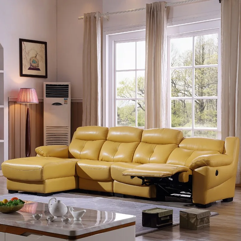 Гореща разпродажба SUNSGOODS Модерна мека мебел за хола, Офис мебел за почивка Европейския комплект L-образна мека мебел L-образен Кожен диван
