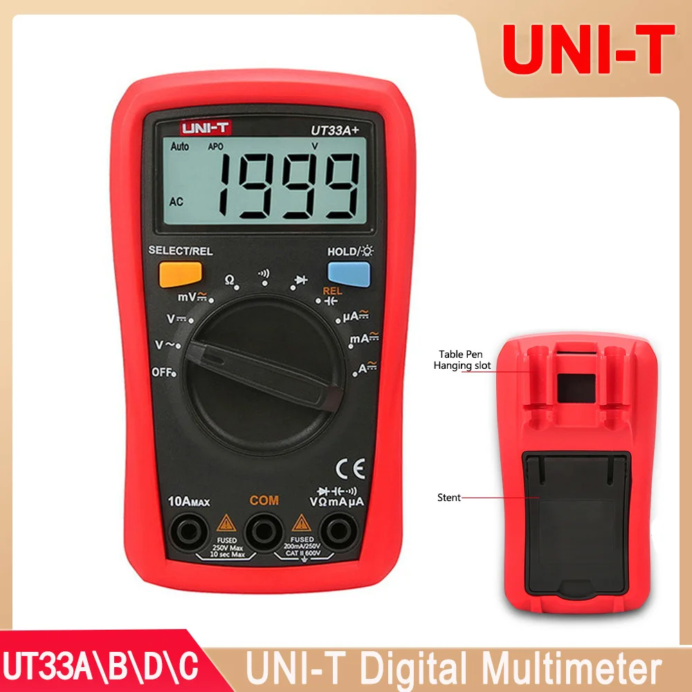 UNIT Мултицет UT33A UT33B UT33C UT33D Плюс Измерване на Съпротивлението на Тестер Капацитет Противоожоговый Джобен Цифров Амперметър Волтметър