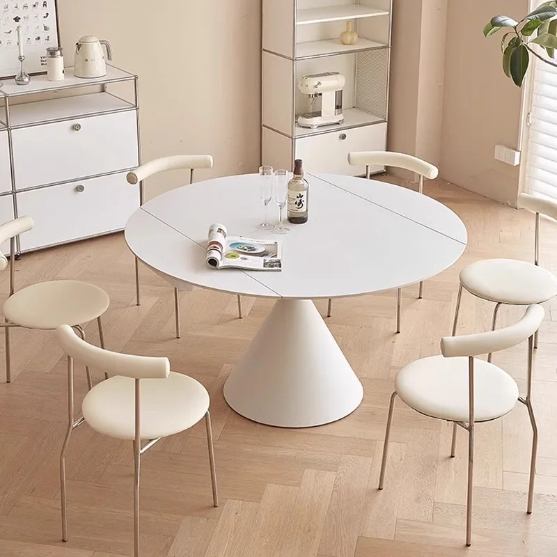 Модерен Разтегателен, маса за хранене Бял Кетъринг Произведено маса за хранене със заоблени ъгли Мебели за малки апартаменти Mesas De Jantar