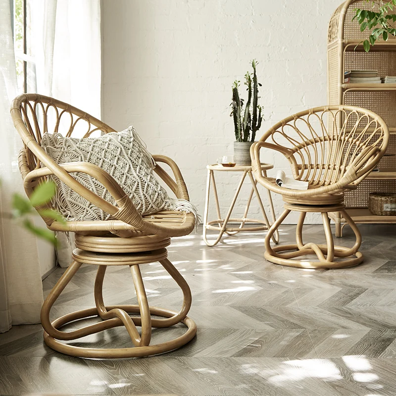 Въртящо се кресло от ратан в скандинавски стил, Модерен минималистичен Ротанговый стол за почивка, Легло и закуска от естествен ратан, Балконный диван, стол Бамбук
