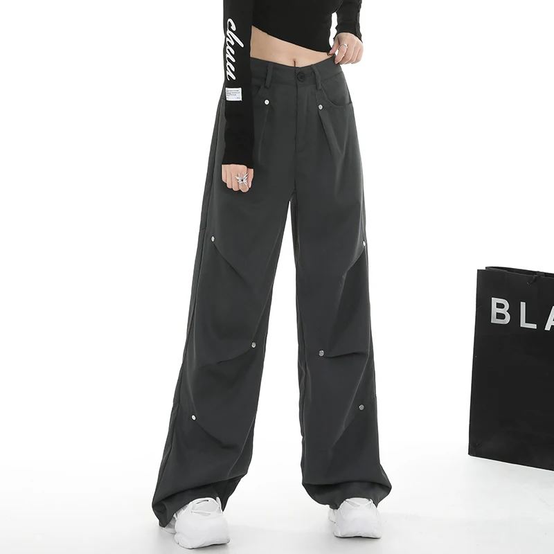 Реколта панталони-карго, дамски Модни прави панталони с висока талия и широки штанинами, Черни, сиви, Harajuku, Свободни ежедневни панталони Y2K, Новост 2023 година