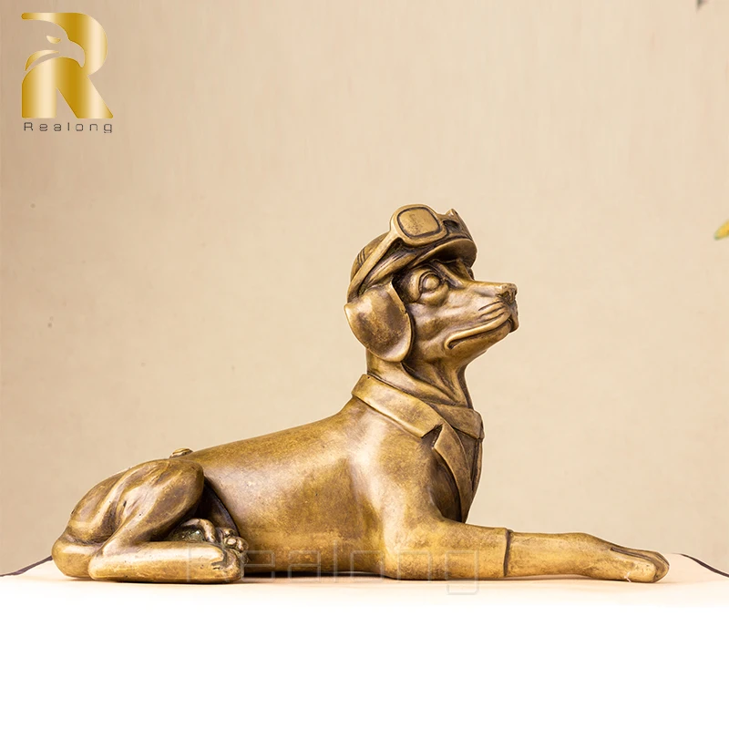 Бронзова статуя на куче Съвременно изкуство-Бронзова скулптура на куче домашен Любимец Бронзова статуетка за домашния офис Декор Занаяти Украшение Подаръци