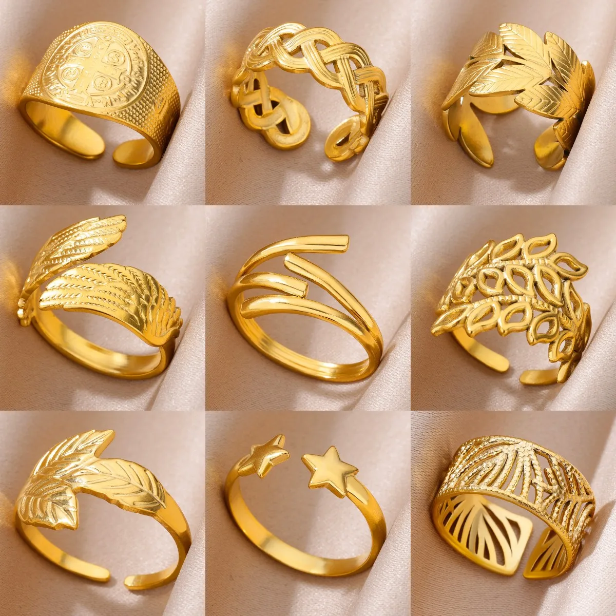 2023 НОВА тенденция пръстени за жени Златист цвят, пръстени от неръждаема стомана, Класически регулируеми пръстени, Естетически бижута подарък, Безплатна доставка