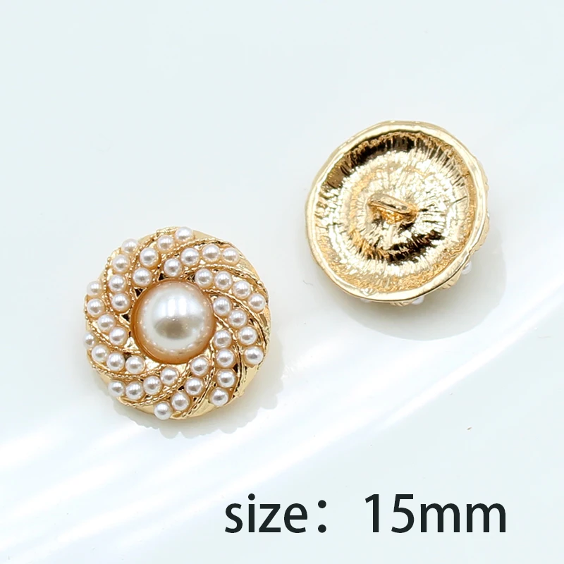 Нови 10шт 15 мм Златни Кръгли Метални Копчета С красиви Перли Творческа Украса на дрехи Палто копчета за Ръкавели, Бижута, Аксесоари САМ