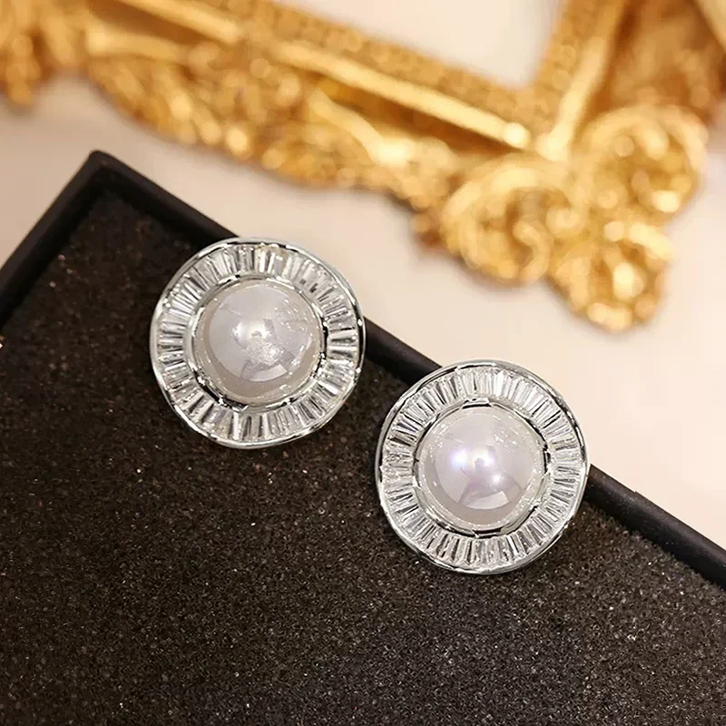 CAOSHI Bridal Сватбени обици Бижута с имитация на перли Ослепителни Циркониеви нитове за уши, Елегантни Дамски аксесоари за годеж