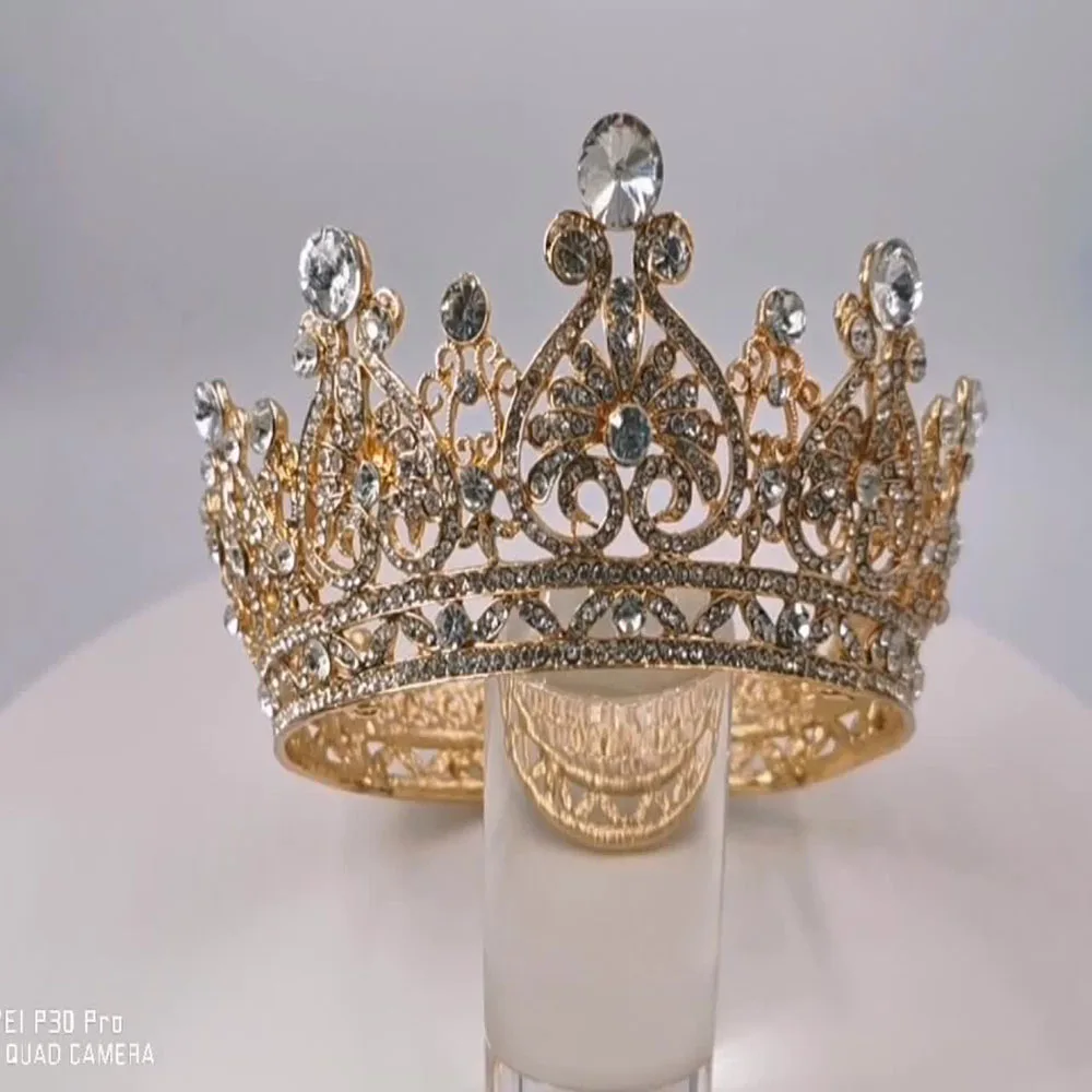 Сватбена Украса на Короната за коса, шапки булката С кристали в бароков стил Златен, сребърен цвят Диадеми Аксесоари принцеса за кралската партита