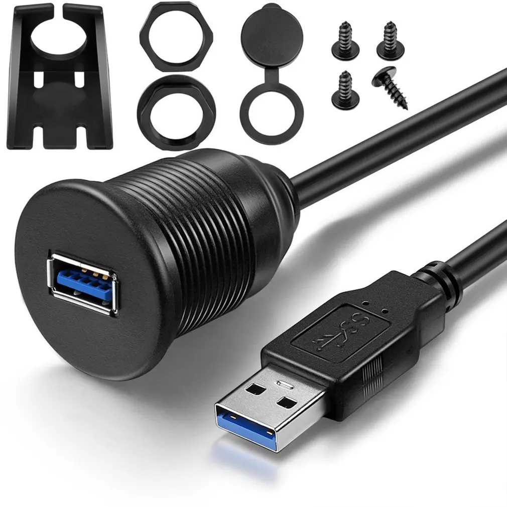 Адаптер USB-зарядно устройство за скрит монтаж в табло на автомобила, панел на арматурното табло, на 3.0 порт, кабел-удължител за мотоциклети, лодки