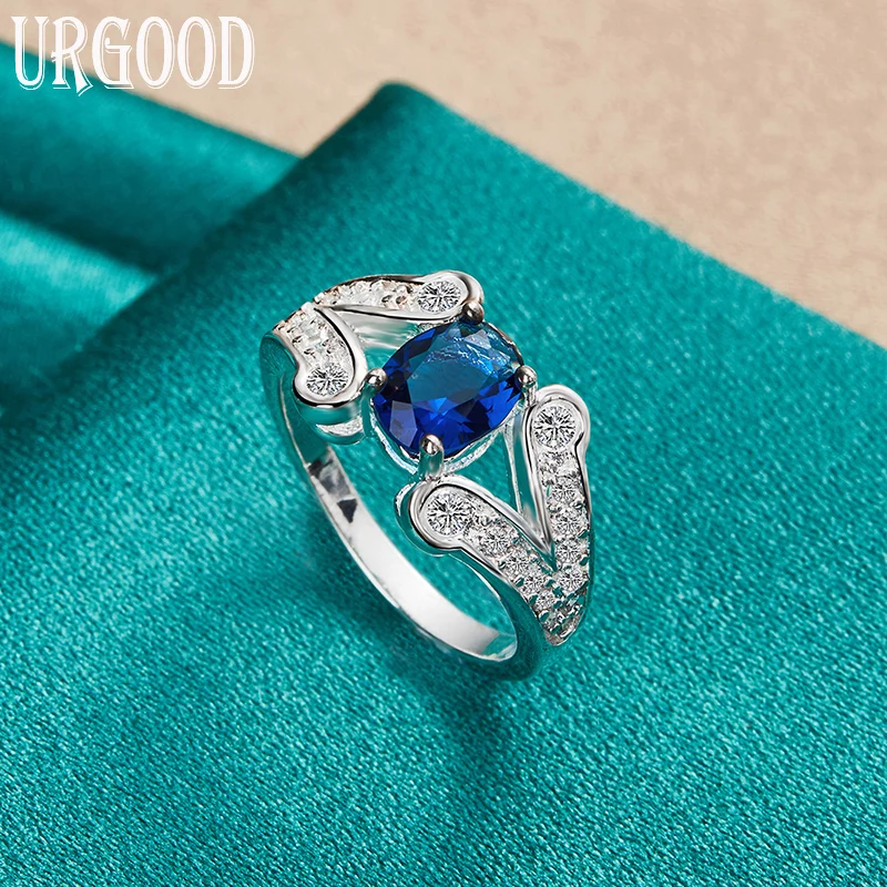 Бижута от сребро 925 проба 7-10 # Висококачествено пръстен със синьо цирконием AAA за жени, годеж за рожден ден, Сватба модерен подарък
