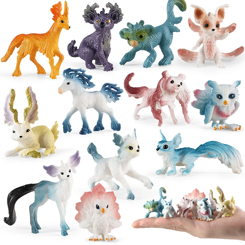 6шт Фигури на митични животни, красиви елфи, Еднорози, Пегас, Дракон, Бухал, мини-фигурка, която разработва играчка за детско подарък