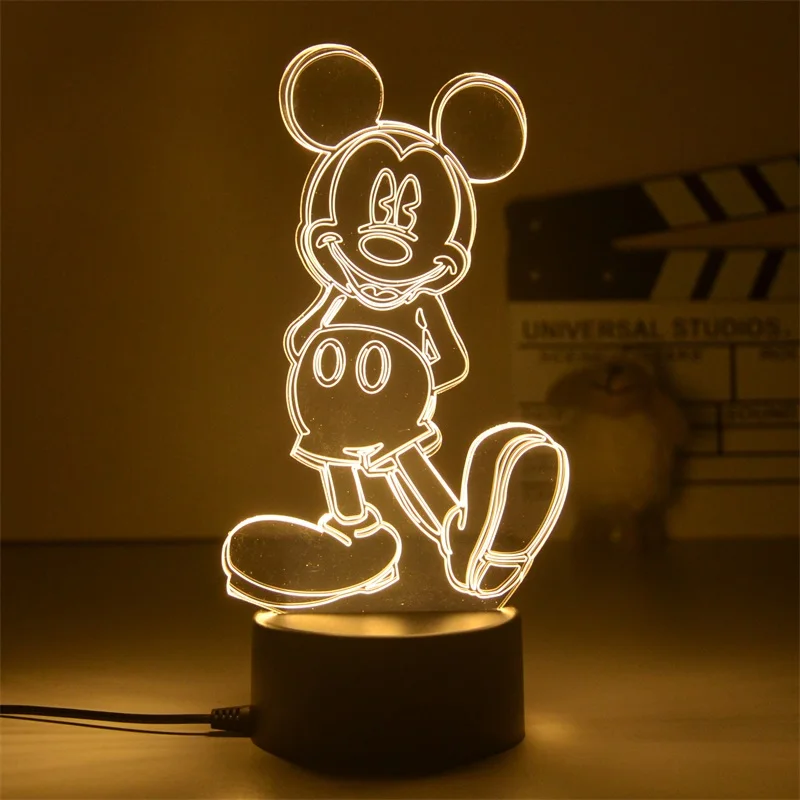 Карикатура Дисни 3D Лампа Мини маус Мики Мики Маус LED нощна светлина Акрилни Карикатура Креативна Атмосфера Спални Настолна Лампа Подарък