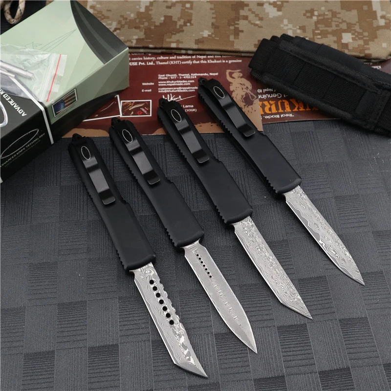 Нож Micro OTF Tech Серия UT с Дамасским Острие 59-60HRC T6061 От Авиационен алуминий / въглеродни Влакна С капак и Дръжка за самозащита Джобен нож