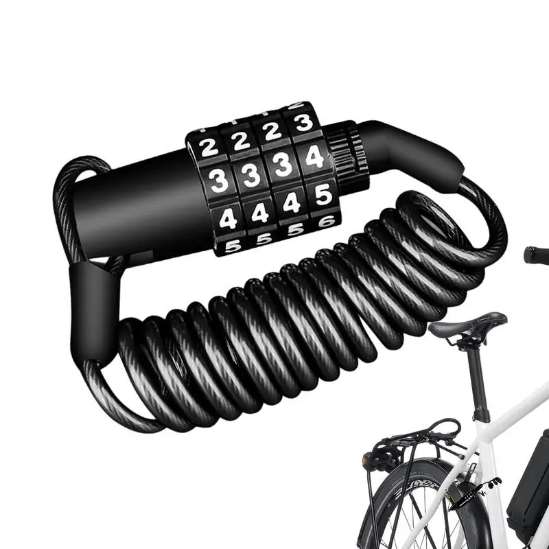 Велосипеден замък 4-цифрен кодекс кодекс кабел Парола за сигурност, Велосипеди под наем Заключване на велосипед шлем Преносим Кабел за заключване на раницата