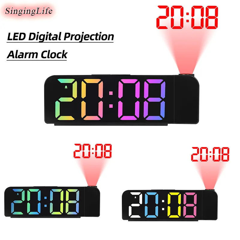 Прожекционен alarm clock Електронни Настолни Часовници Със Завъртане на 180 ° Тавана Проектор Без Звук Цифрови Led Часовници 12H / 24H За Спални