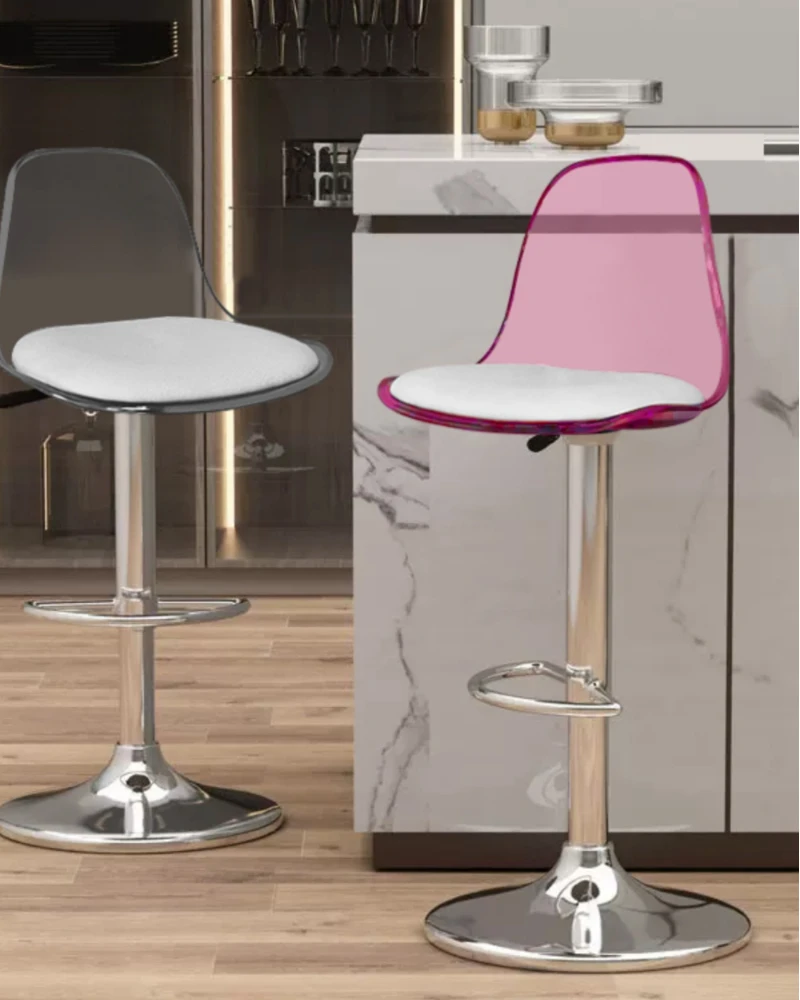 Домашен бар стол, скандинавски кухненски високо столче, акрилни подвижен бар стол на рецепцията, прозрачен стол, ергономична бар мебели