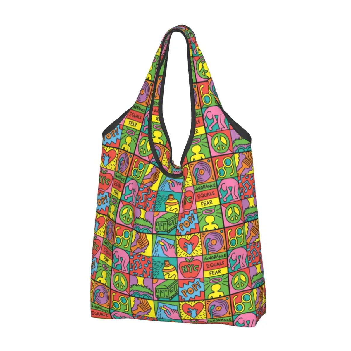 Многократна употреба за хранителни стоки чанти с графити в стил поп-арт, сгъваеми, които могат да се перат в машина, пазарска чанта Harings, голяма дългогодишна чанта за съхранение, лесна