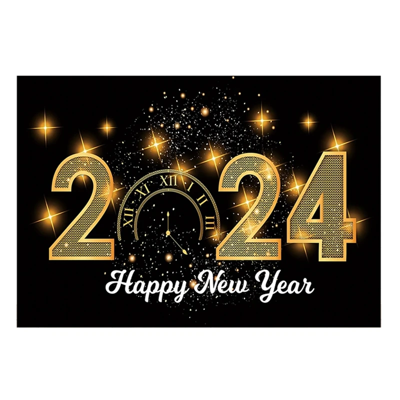 2024 Нова Година 210x150 см Фонове, за снимки Шампанско Златен Блясък Декорация на партита Фонове, за снимки Плат