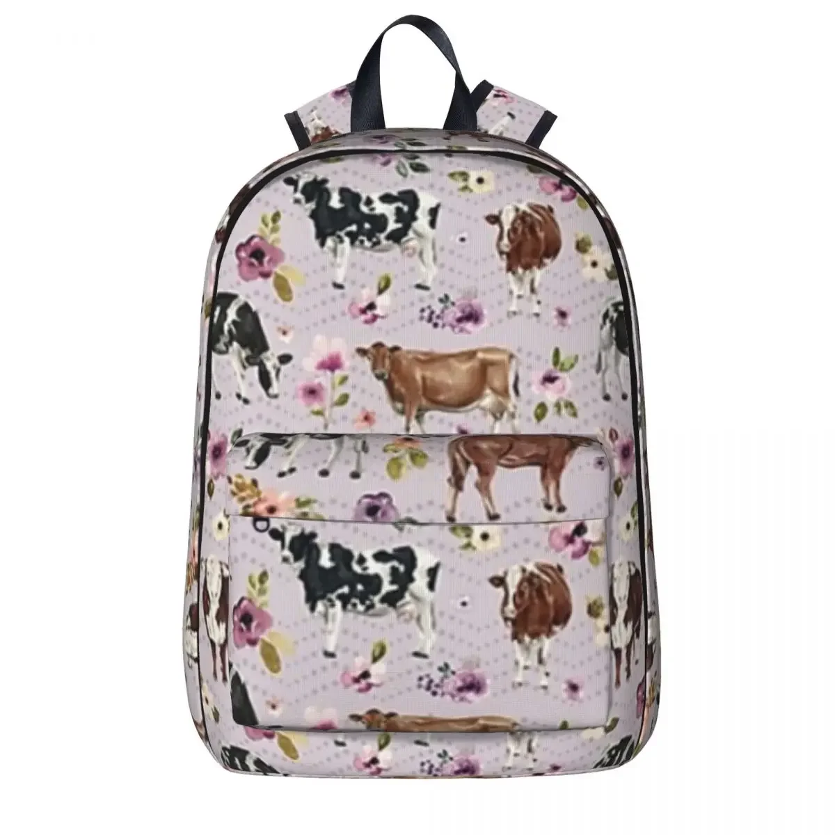 Крави и цветя, Лавандула, акварел цветна рисунка на крава в стил Уестърн, Почивен раница, чанта, за книги, училищна чанта, чанта през рамо