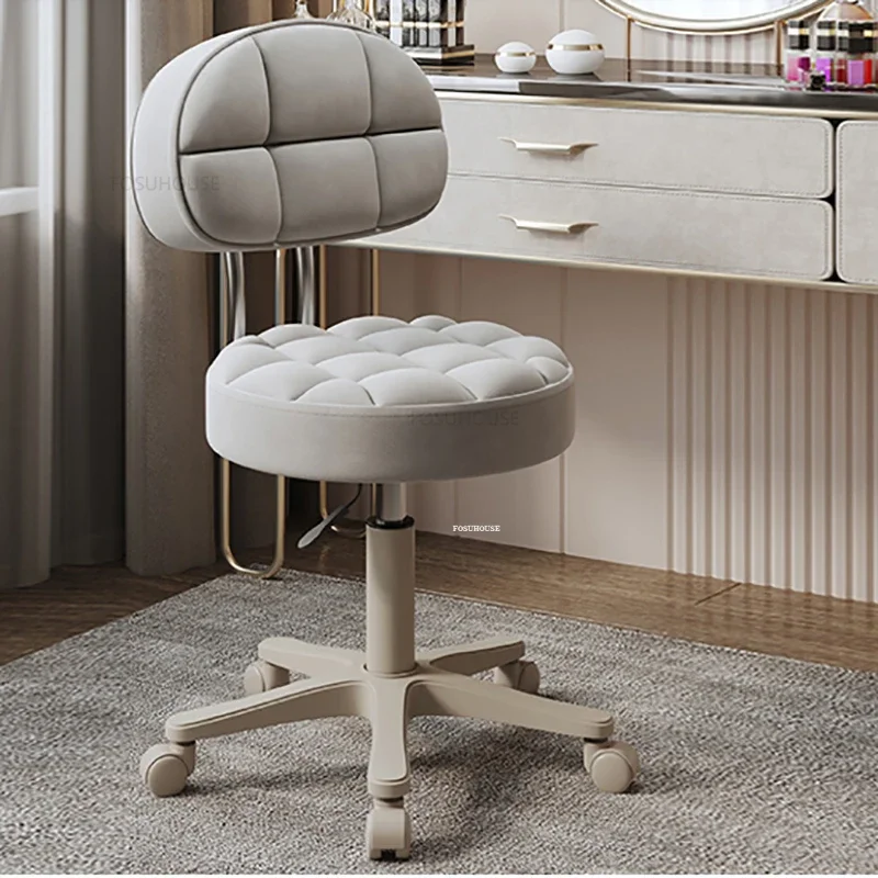 Модерни минималистичные фризьорски столове за фризьорски салон, отвличане на въртящо се кресло, кръг стол за салон за красота, обзавеждане за салон, стол за домашно грим