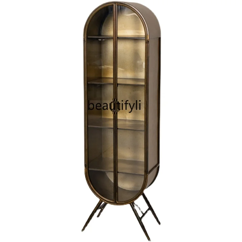 Буфетный шкаф в американския индустриален стил, с две врати стъклен вино кабинет, прост железен шкаф в стил Ретро