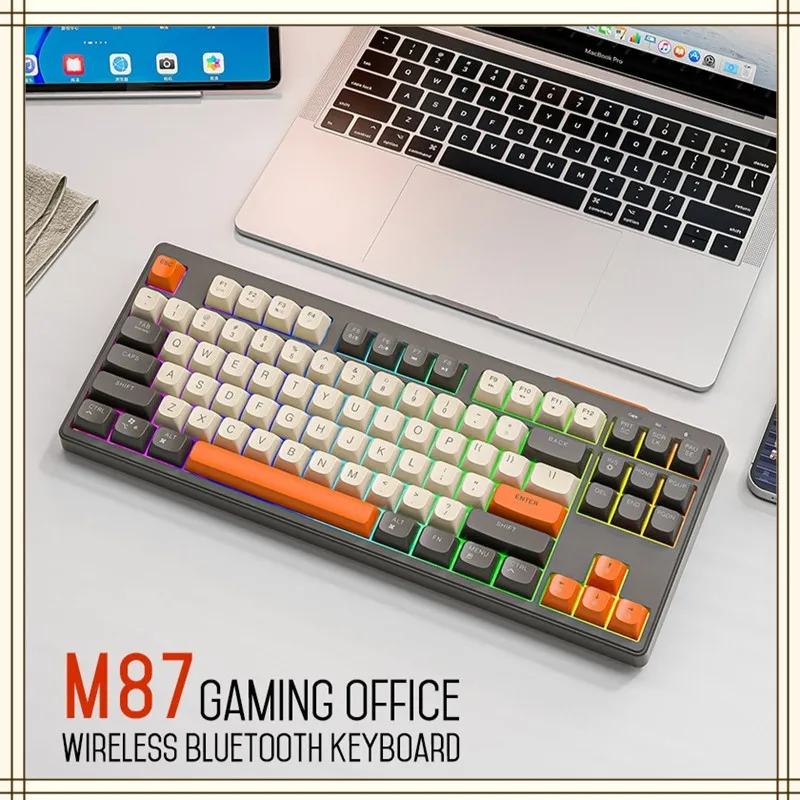 2023 Нова безплатна двухрежимная ръчна сензорна клавиатура Wolf M87 с безжична връзка Bluetooth за игри в киберспортивном офиса с изключване на звука на клавишите Pbt