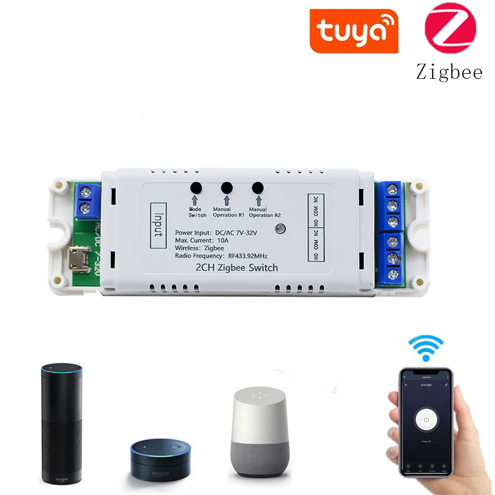 ZigBee 3,0 WiFi 2CH Реле 12V 24V Smart Switch DC7-32V RF Приемник WIFI Модул самостоятелно блокиране, Бавно Работи с Google Home Алекса