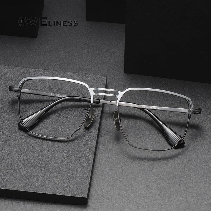 Рамки за Очила от Чист Титан за Мъже, Ретро Реколта Квадратни Очила По Рецепта, Мъжки Оптични Очила за Късогледство, Очила