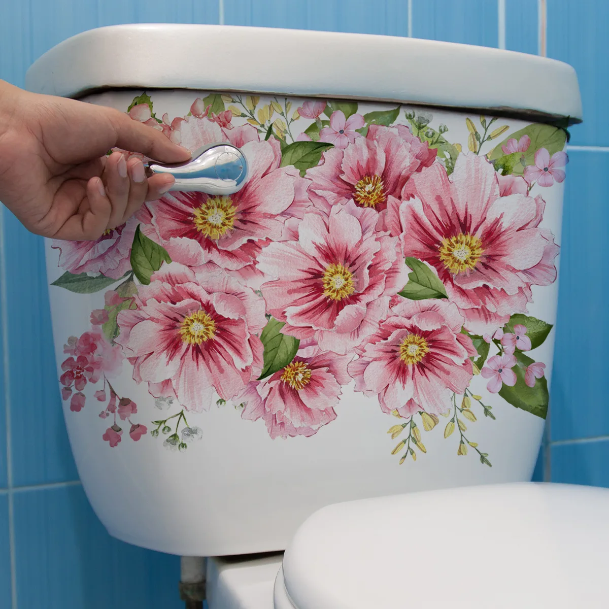 25 * 35 см Растение Розово цвете Стикер на тоалетна Баня с Тоалетна Декоративна Стикер на стената Тапет Начало декор Ms2388