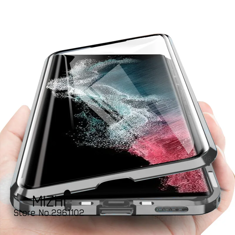 360 Магнитни Откидных Калъфи За Samsung Galaxy S22 Ultra S 22 Plus Samsun S22Ultra s 22Ultra Двустранен със Стъклен Капак на Корпуса на Телефона