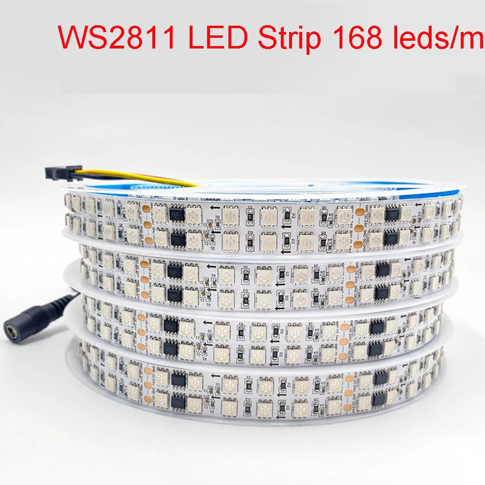 24V WS2811 Двухрядная Led Лента Dream Color Strip 168 LED/M 1903 Двухрядная 5050 RGB Пълноцветен Адресуемая Пиксел Гъвкава Лента 16 мм