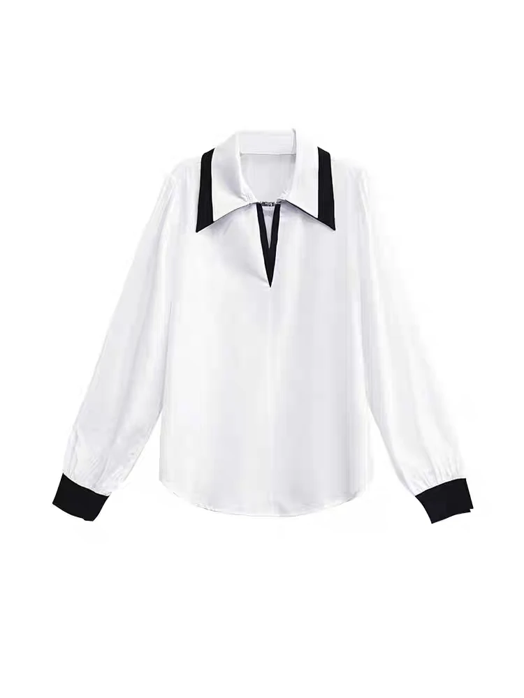Нова дамски дрехи за пролетта и лятото на 2023, свободна ежедневни бяла риза с ръкави-фенерчета 0406