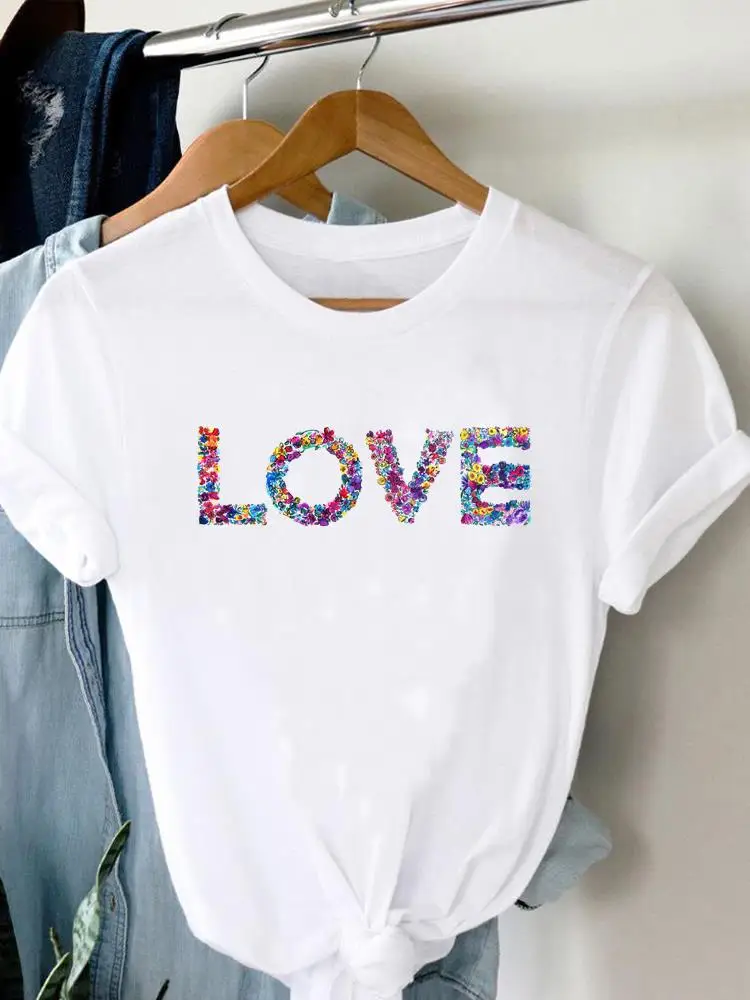 Тениска с любовни писмо, сладка тениска на 90-те години, женска тениска с графичен принтом, лятна ежедневни тениски с анимационни герои, тениска