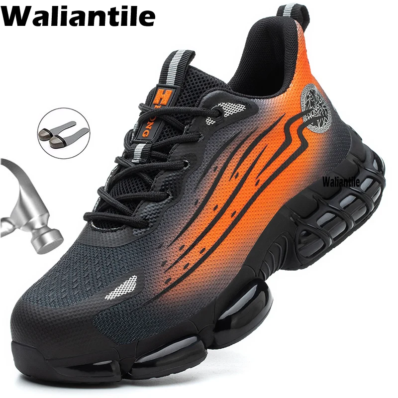 Мъжки защитни обувки Waliantile, маратонки за мъже, дишащи Летни строителни работници обувки, Нескользящая, противоударная, Неразрушаемая обувки