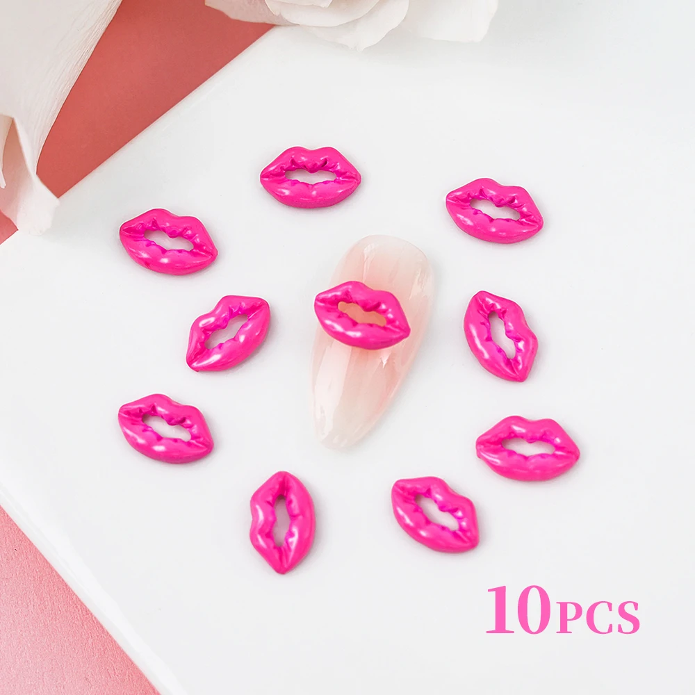 10шт Червени/розови луксозни устни 3D-ключодържатели за нокти Романтика 