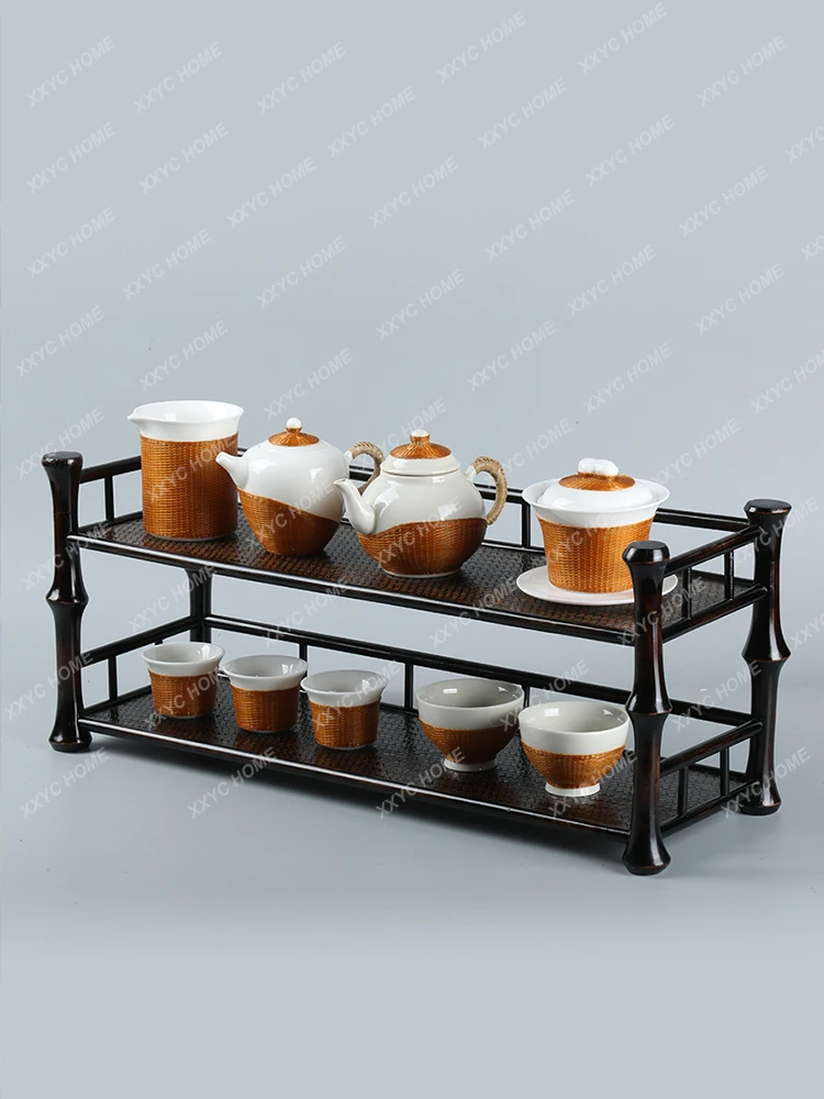 Бамбук Чаена сервировочная чиния, украса за антични рафтове = Централен поставка за чаши, поставка за дисплея