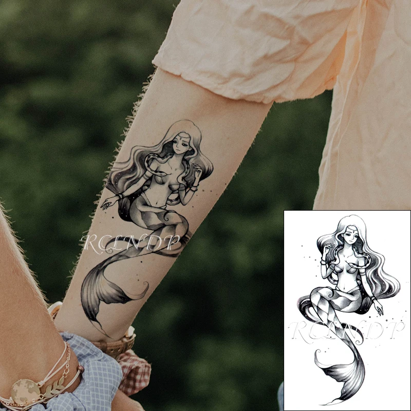 Водоустойчив временна татуировка, стикер, секси момиче, с дълги коси на Русалка, фалшива татуировка, флаш татуировка на ръката, ръка, крак за момичета, Жени, мъже