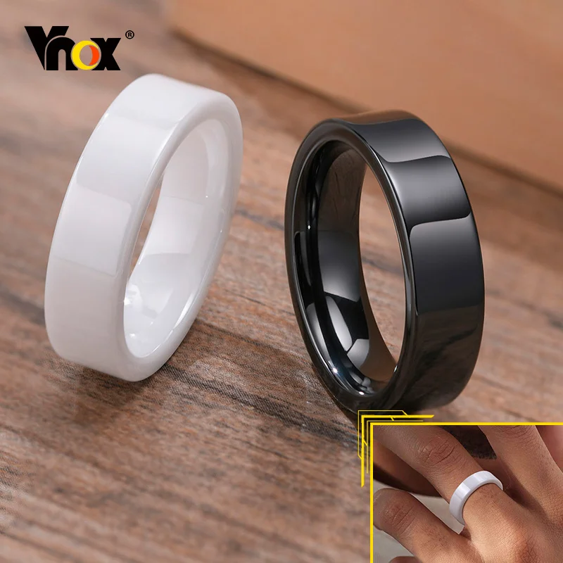 Vnox Основни годежни пръстени Керамични пръстени за мъже и жени, 6 мм Прости керамични пръстени с гладка повърхност Юбилейна аксесоар