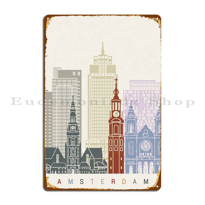 Плакат с изображение на хоризонта Амстердам Метални табели Cinema Classic Bar Лидице табела с напечатани дизайн