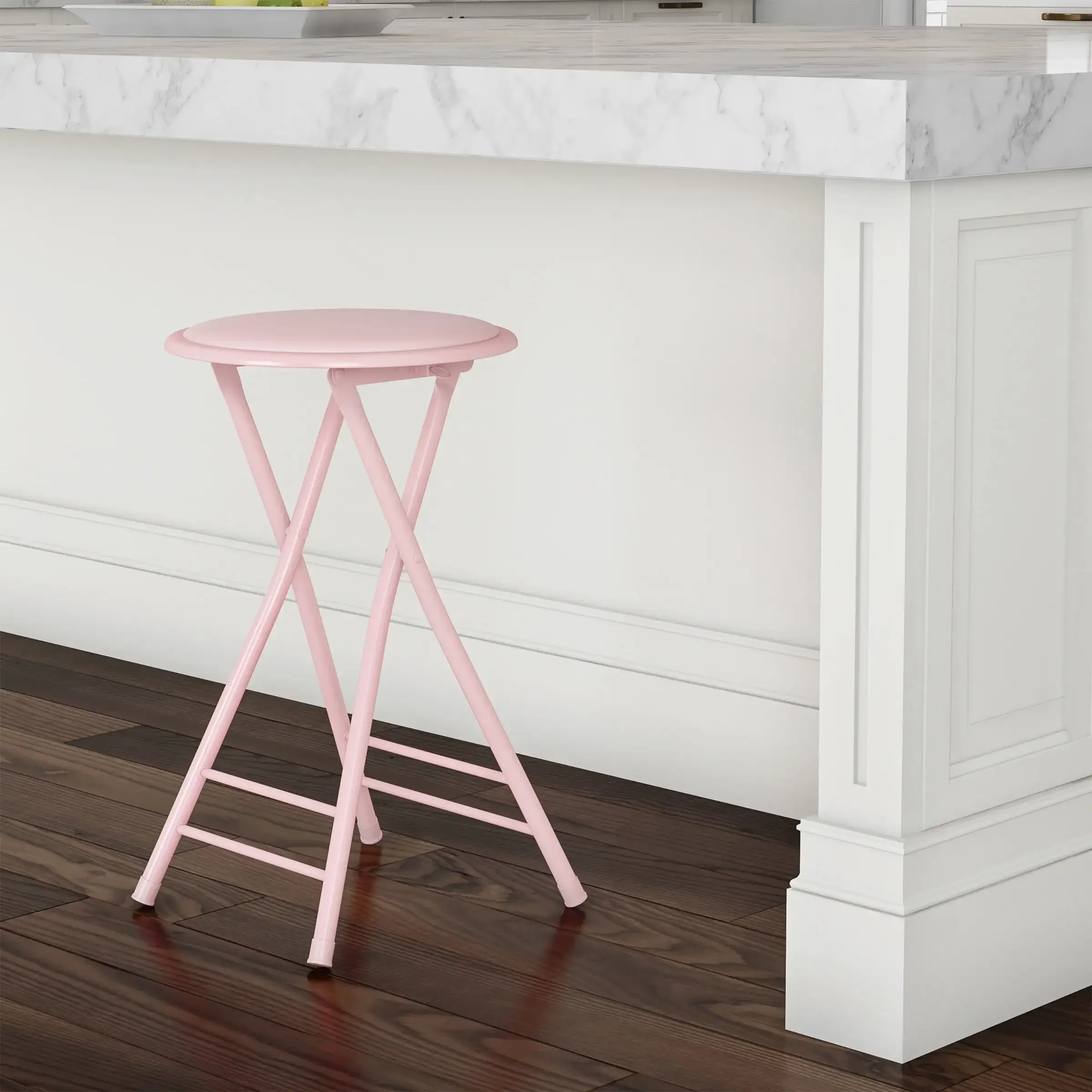 Бар стол Somerset Home Round Counter Height – 24-инчов Сгъваем стол без облегалка с капацитет 300 паунда, розов
