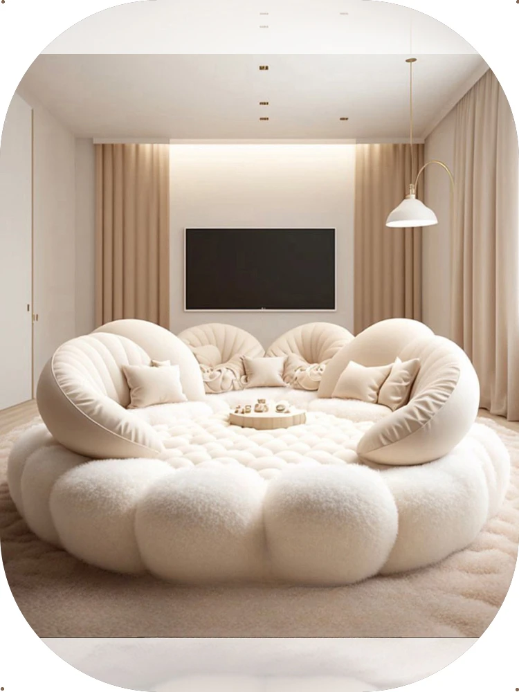 Разтегателен кремава на цвят с кръгла канапе-легло с размери 2,4 м